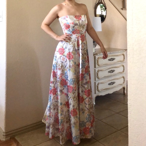 ALEXIS Formal Gown Floral Strapless Designer Size M Prom Full Length Dress - Picture 2 of 11
